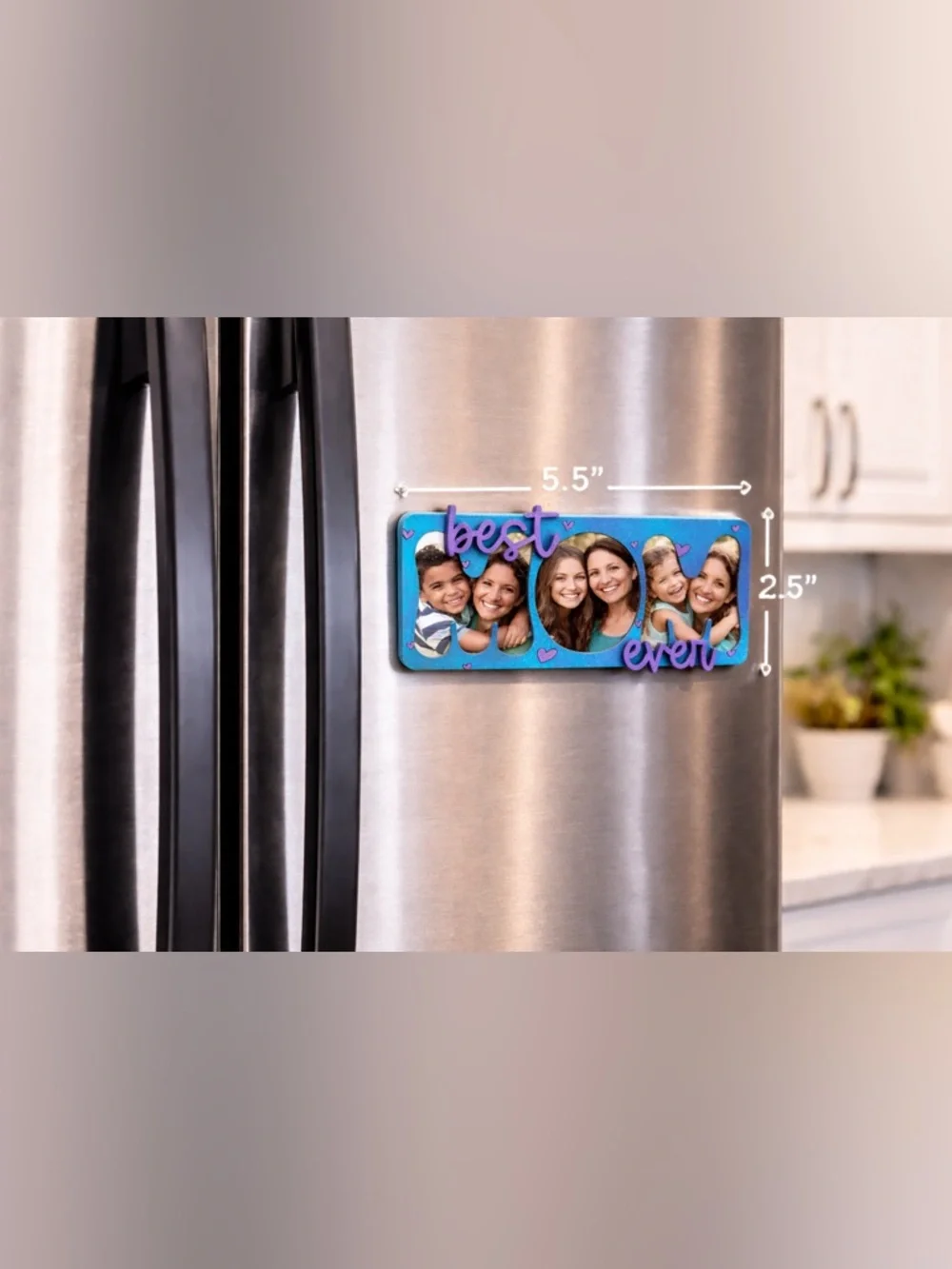 Hand crafted wood Best Mom Ever 3 picture magnetic picture frame made to order - Picture 2 of 3